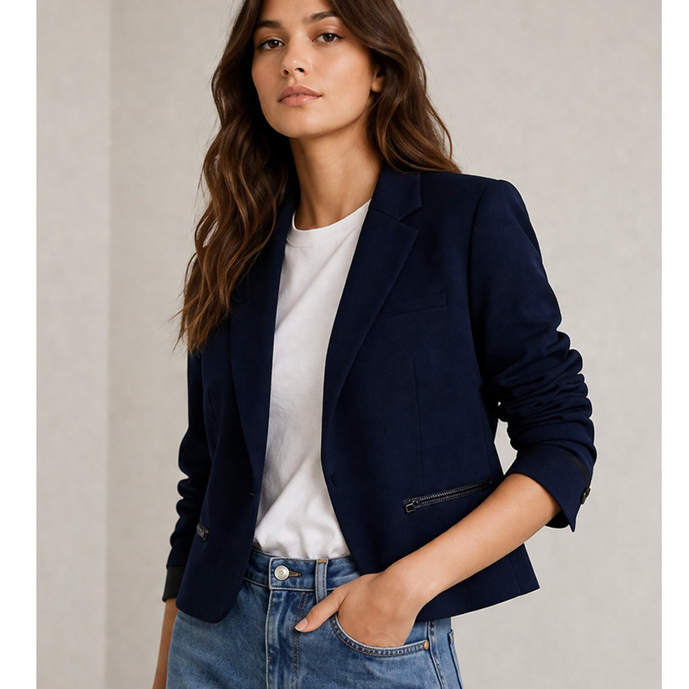 Veronica Beard 12 Core Schoolboy Scuba Dickey Jacket $645 Fitted Blazer Navy